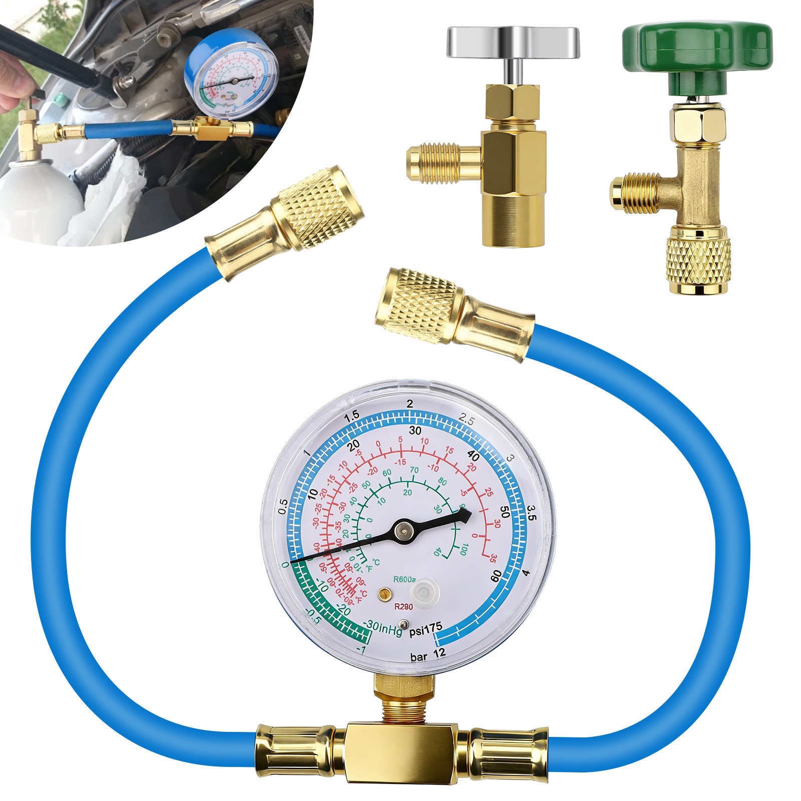 Refrigerant Charging Hose Kit R290 R600A w/ Gauge 600 PSI for Mini Fridge Repair