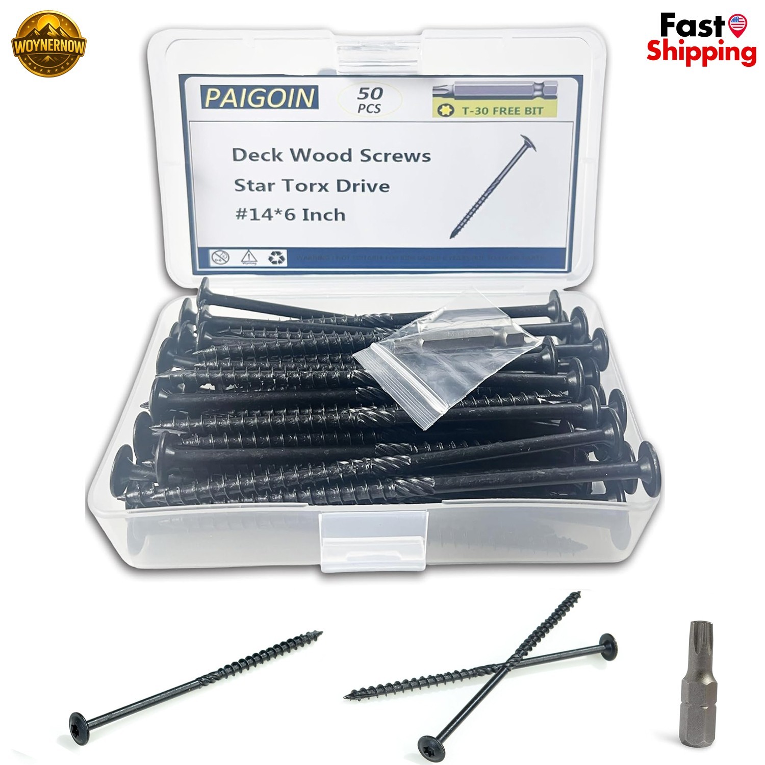 #14 x 6 inch Star Drive Deck Wood Screws, Heavy Duty Decking Timber T30 Torx 50X
