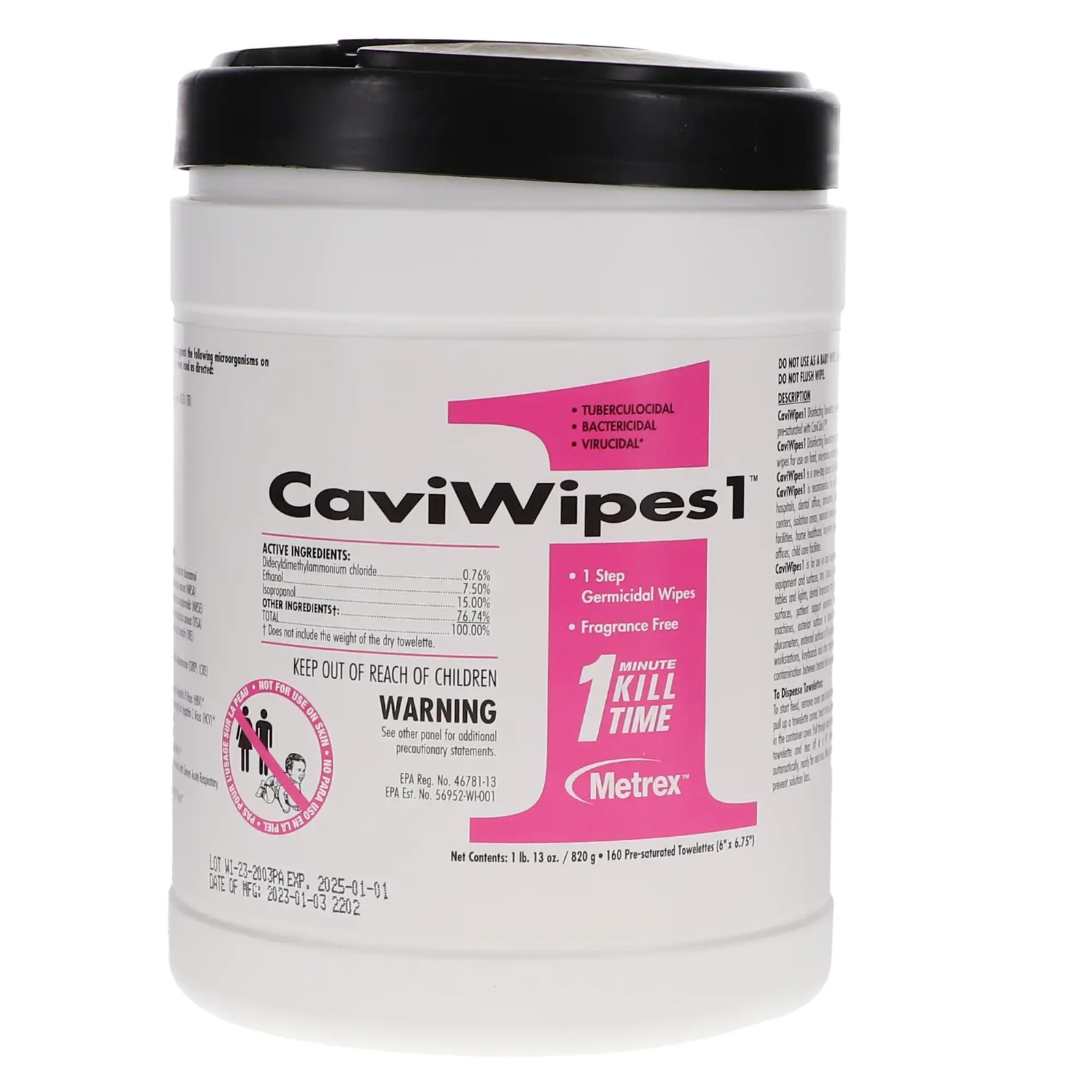 ***EXPIRED!! 08/2022*** Metrex 13-5100 CaviWipes1 Germ Wipes Large 6×6.75, 160