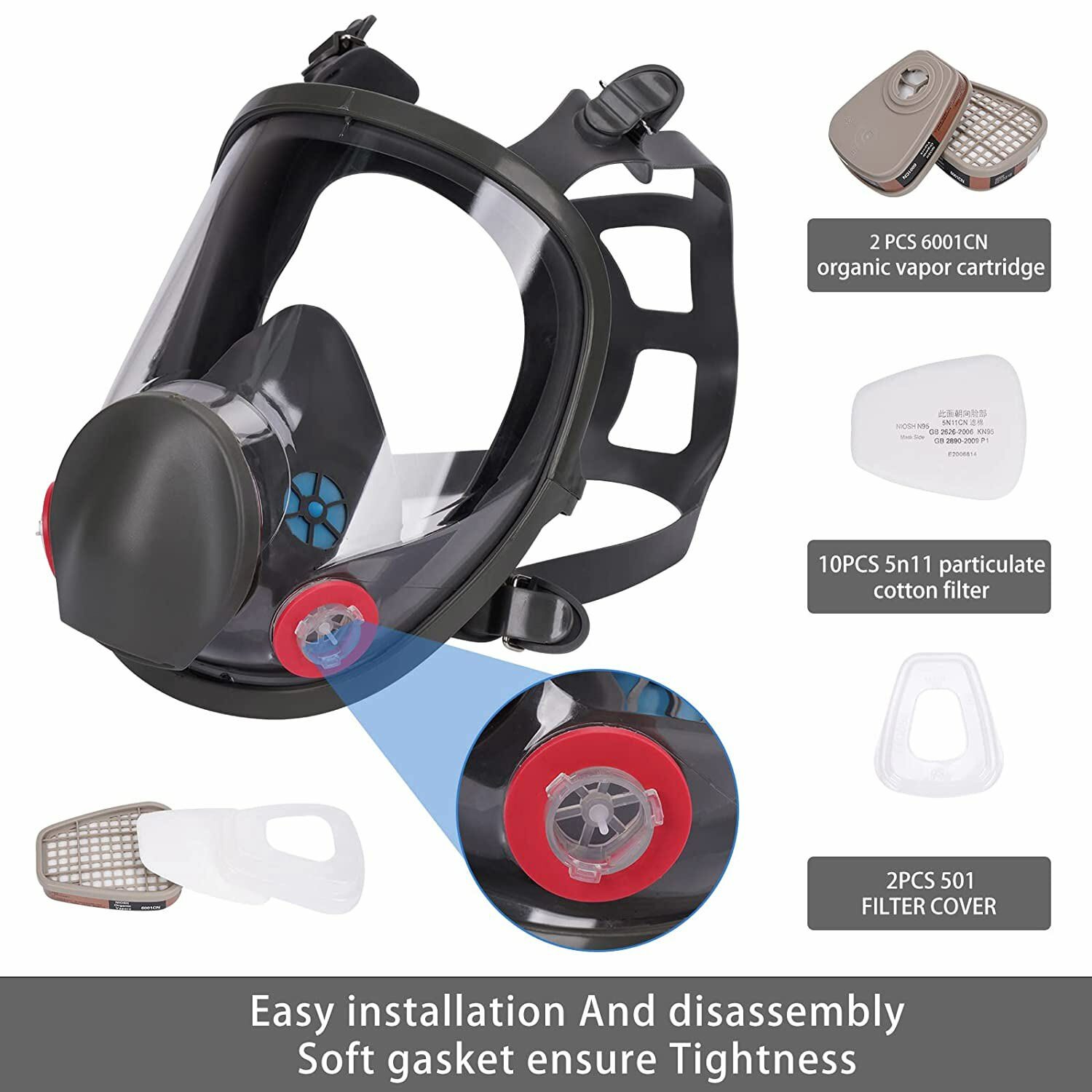 Full Face Respirator Gas Mask for Chemical Organic Vapors Dust Painting Spraying