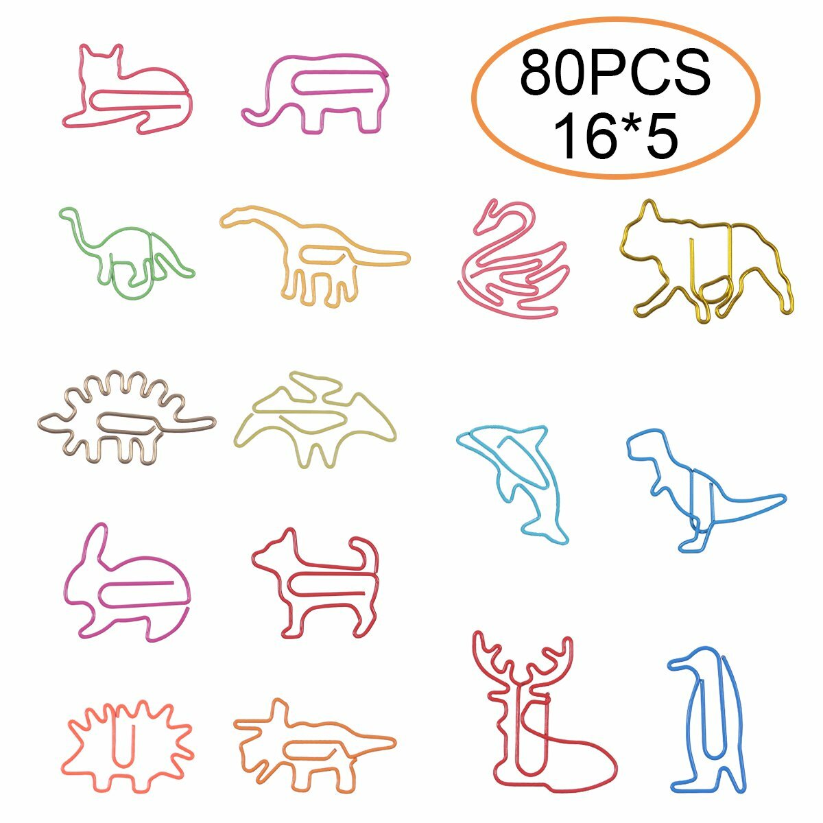 80pc 16 Cartoon Animals Shape Mini Paper Clips Stationery Bookmark Office School