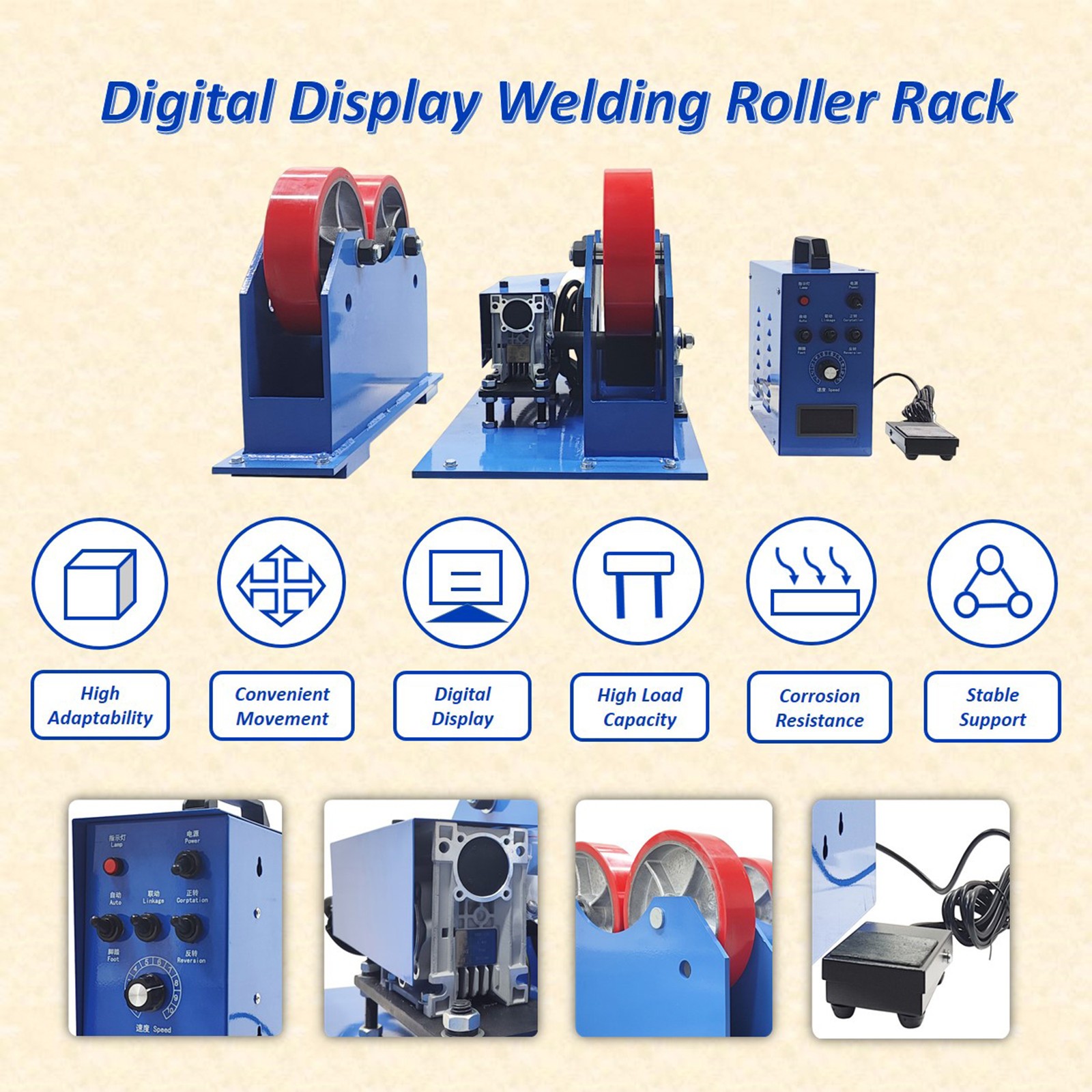 2T Heavy Duty Welding Positioner Roller Stand for Pipe & Vessel Fabrication 110V