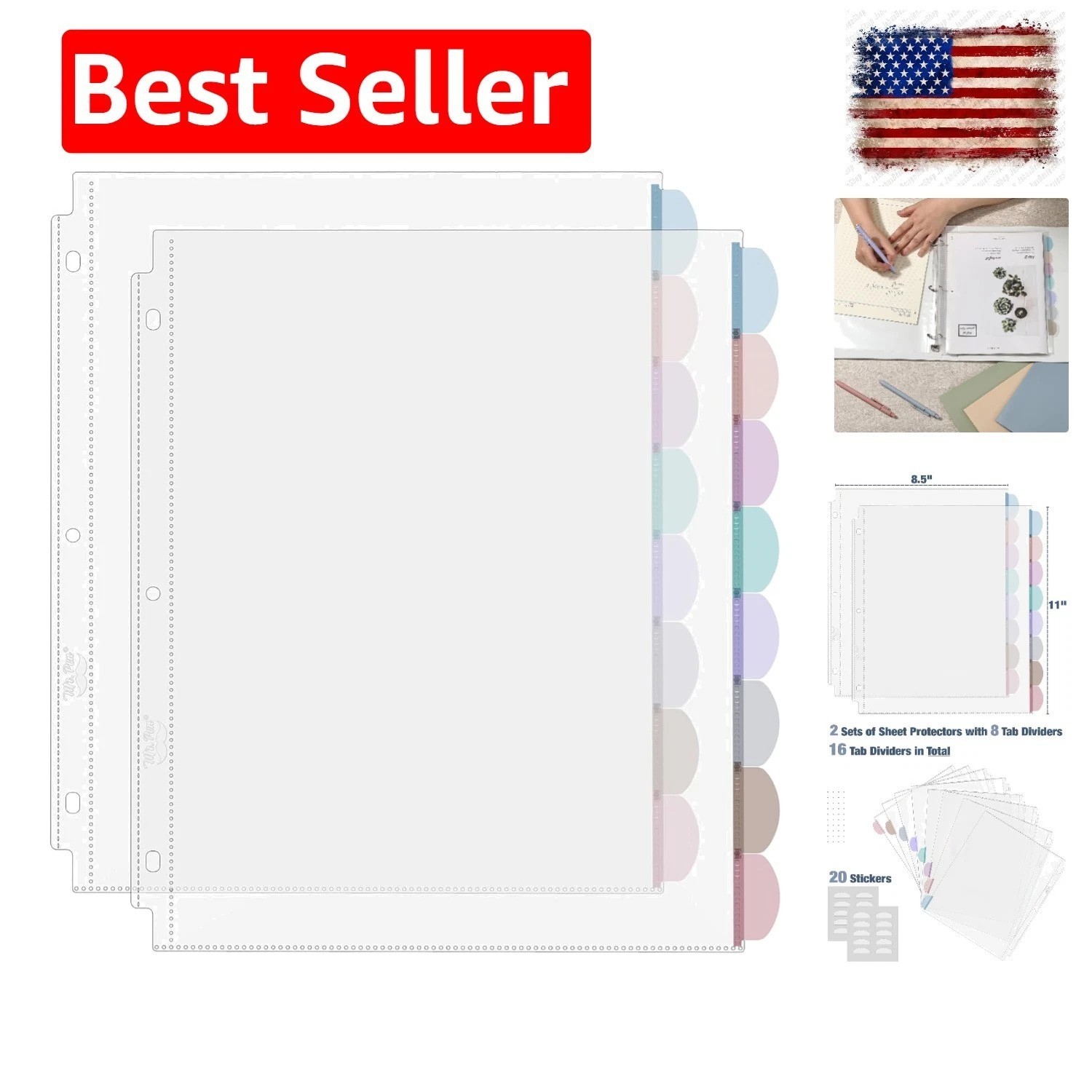 Clear Sheet Protectors with Tabs, 8.5×11 Inches, 8 Tabs, 2 Sets | Durable Cle…