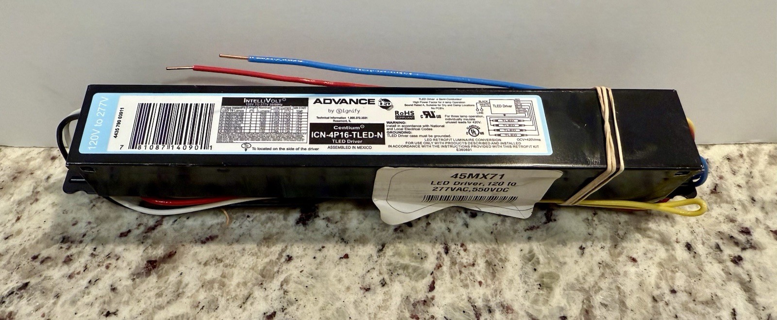 TLED Light Driver Model: ICN-4P16-TLED-N, 120v To 277v, 4 LED T8 Lamps