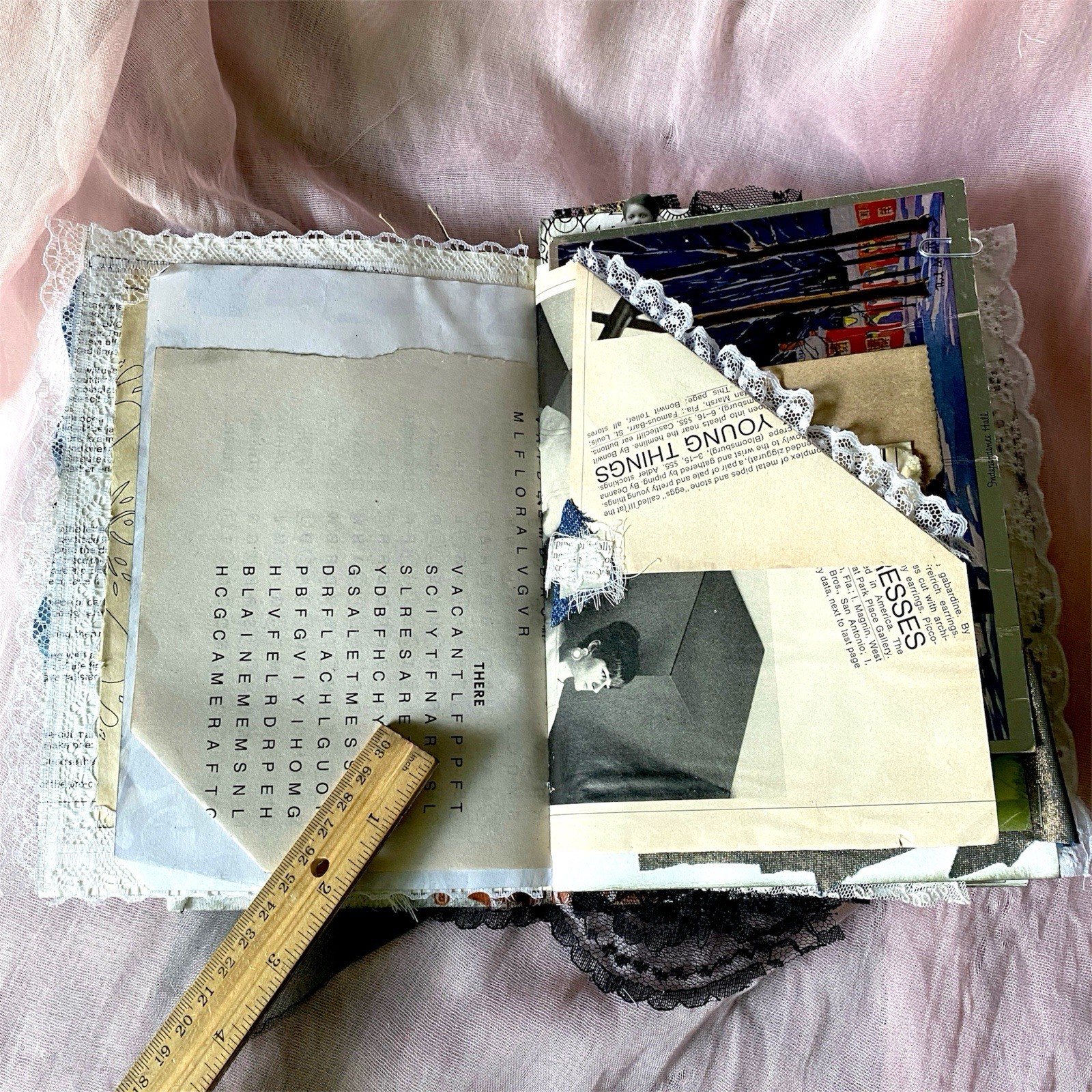 Handmade Authentic Vintage Junk Journal Book 90 Pgs Layered Lace Pockets Diary