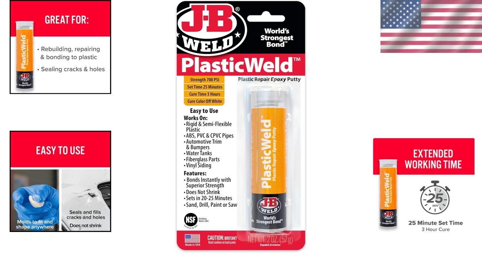 2 Oz PlasticWeld High Strength Epoxy Putty for Automotive & Marine Repairs