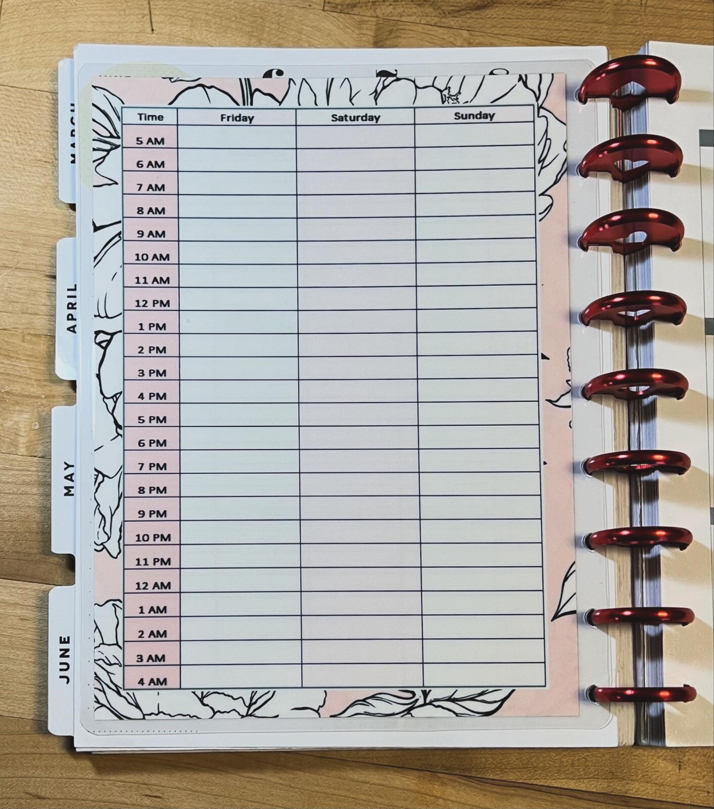 Schedule / Daily / Hourly Dashboard Insert 4 use with Classic HAPPY Planner-