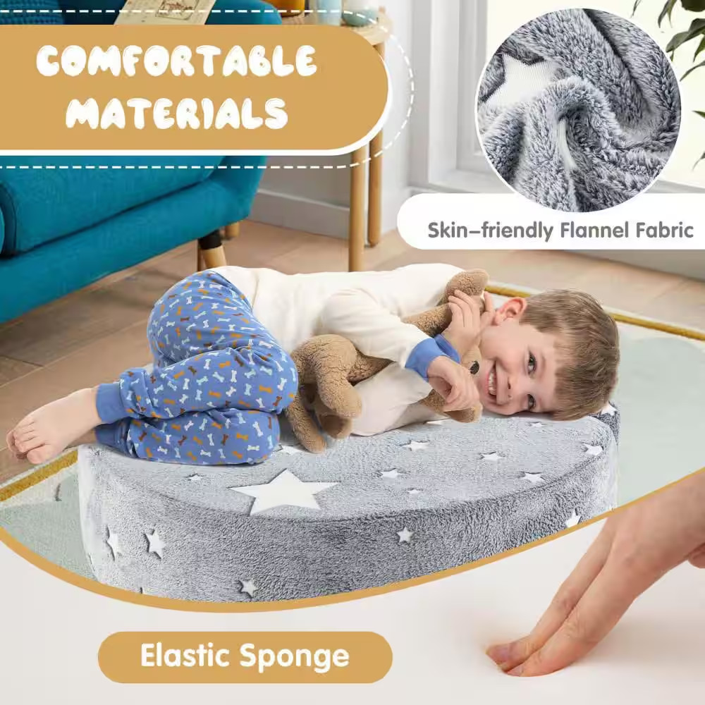 Gray Flannel Fabric Kids Plush Couch with Machine Washable Cover Soft Sponge Pad