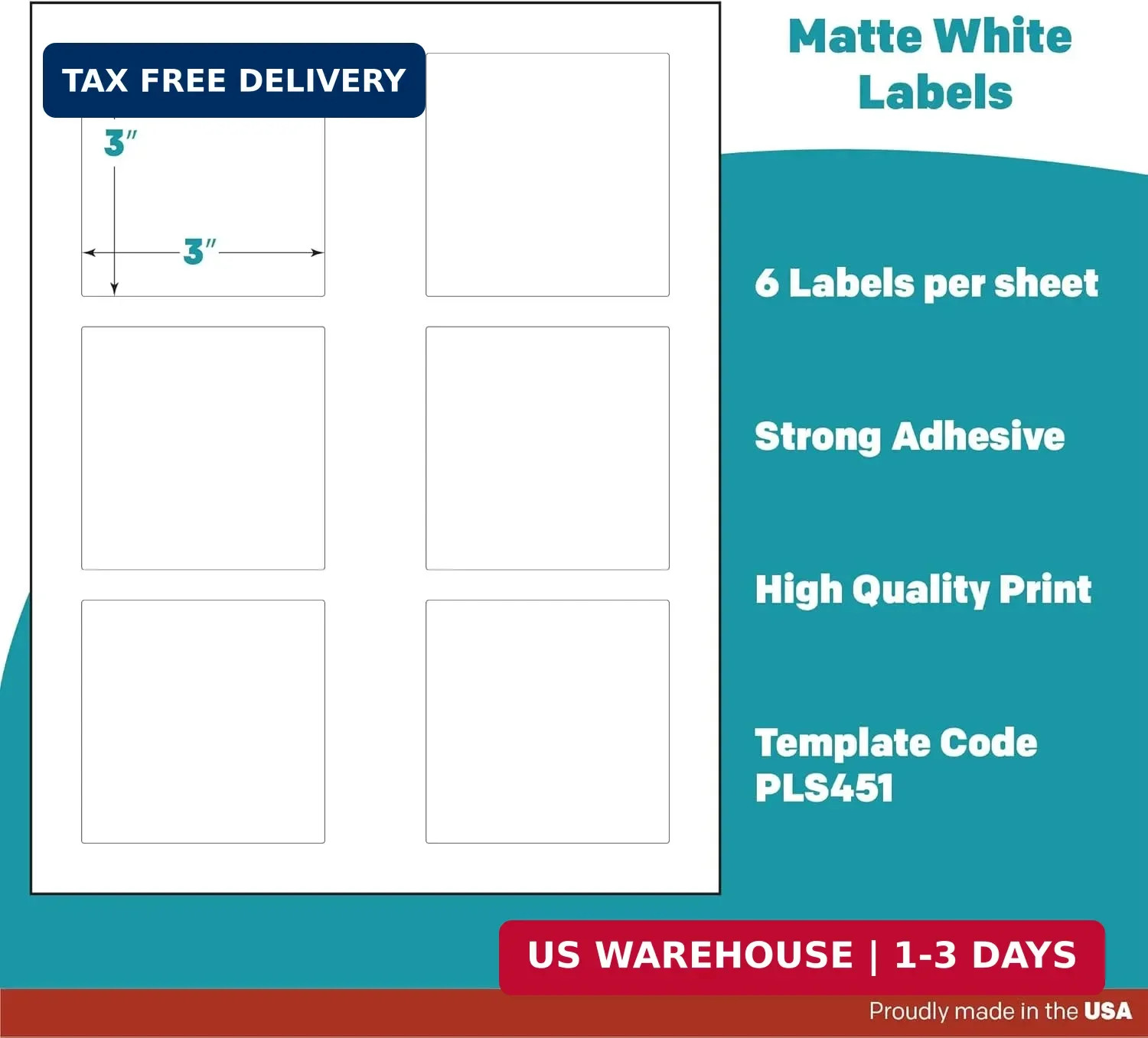 Premium Label Supply White Sticker Square Labels – 3″ x 3″ – Laser/Inkjet Compat