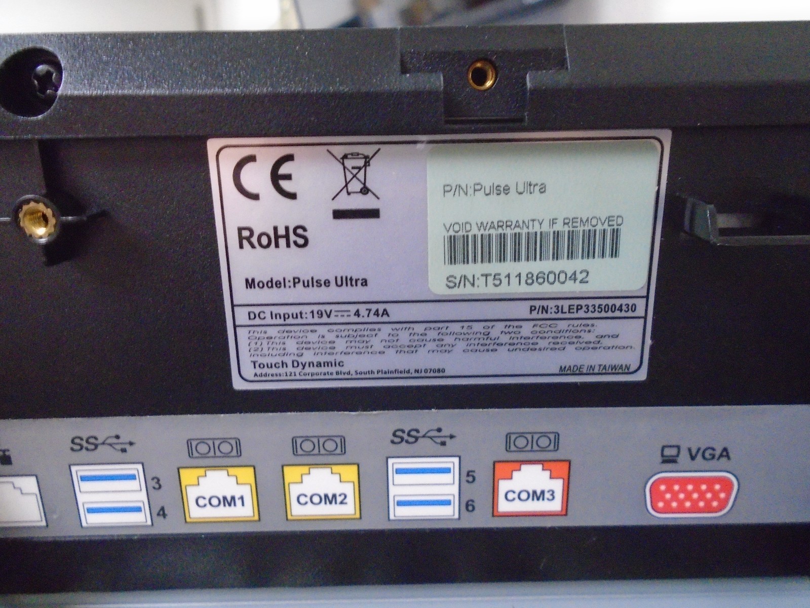 Touch Dynamic Pulse Ultra POS System w printer base slim , No Hard Drive or OS