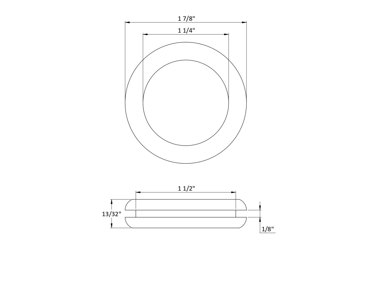 Rubber Grommet to fit 1 1/2″ Hole 1/8″ Thick Panel – 1 1/4″ Inner Diameter