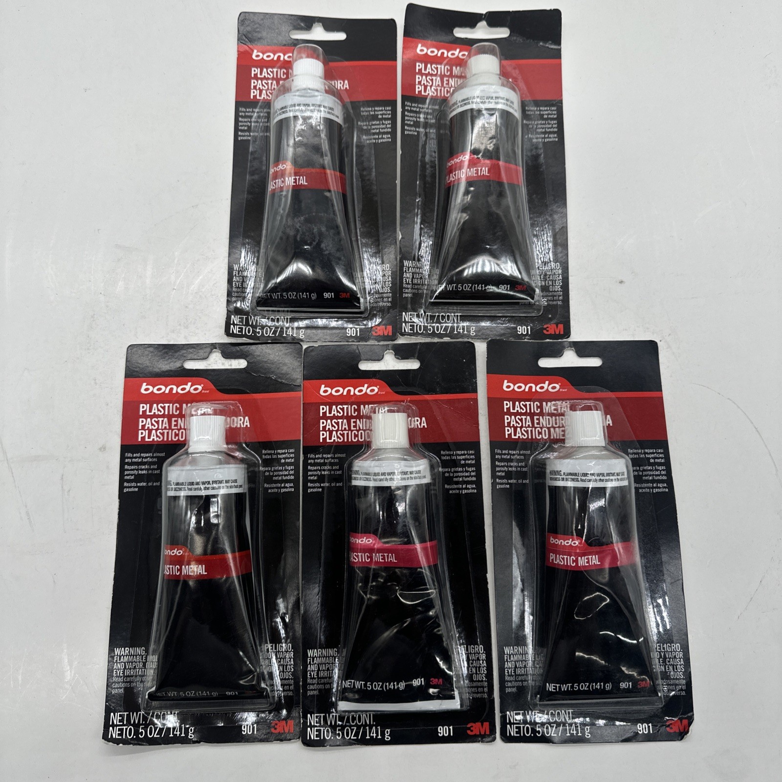 5 tubes of Bondo Plastic Metal, Seals & Fills Almost Any Metal Surface 5 oz ea.
