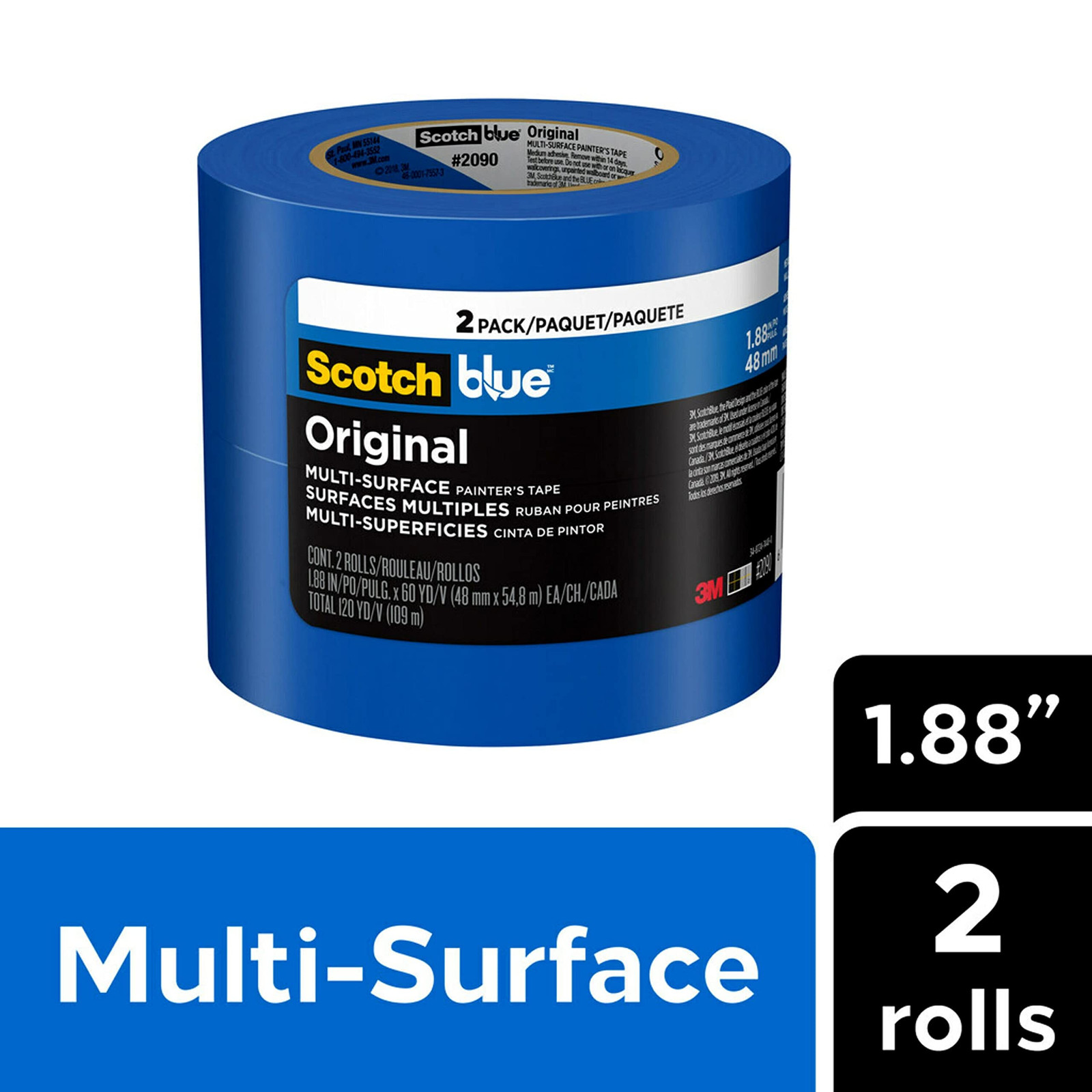 ScotchBlue Original Painter’s Tape 1.88 Inch Multi Surface 2 Rolls 14 Days Use