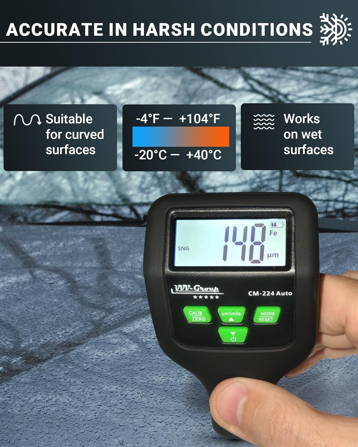 Digital Paint Thickness Gauge for Automotive Inspection with Backlit LCD Display