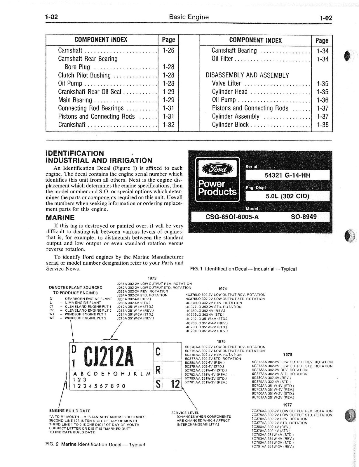 302 351 Industrial & Marine Engine Service Manual Fits Ford CSG-850 WSG-858 CID
