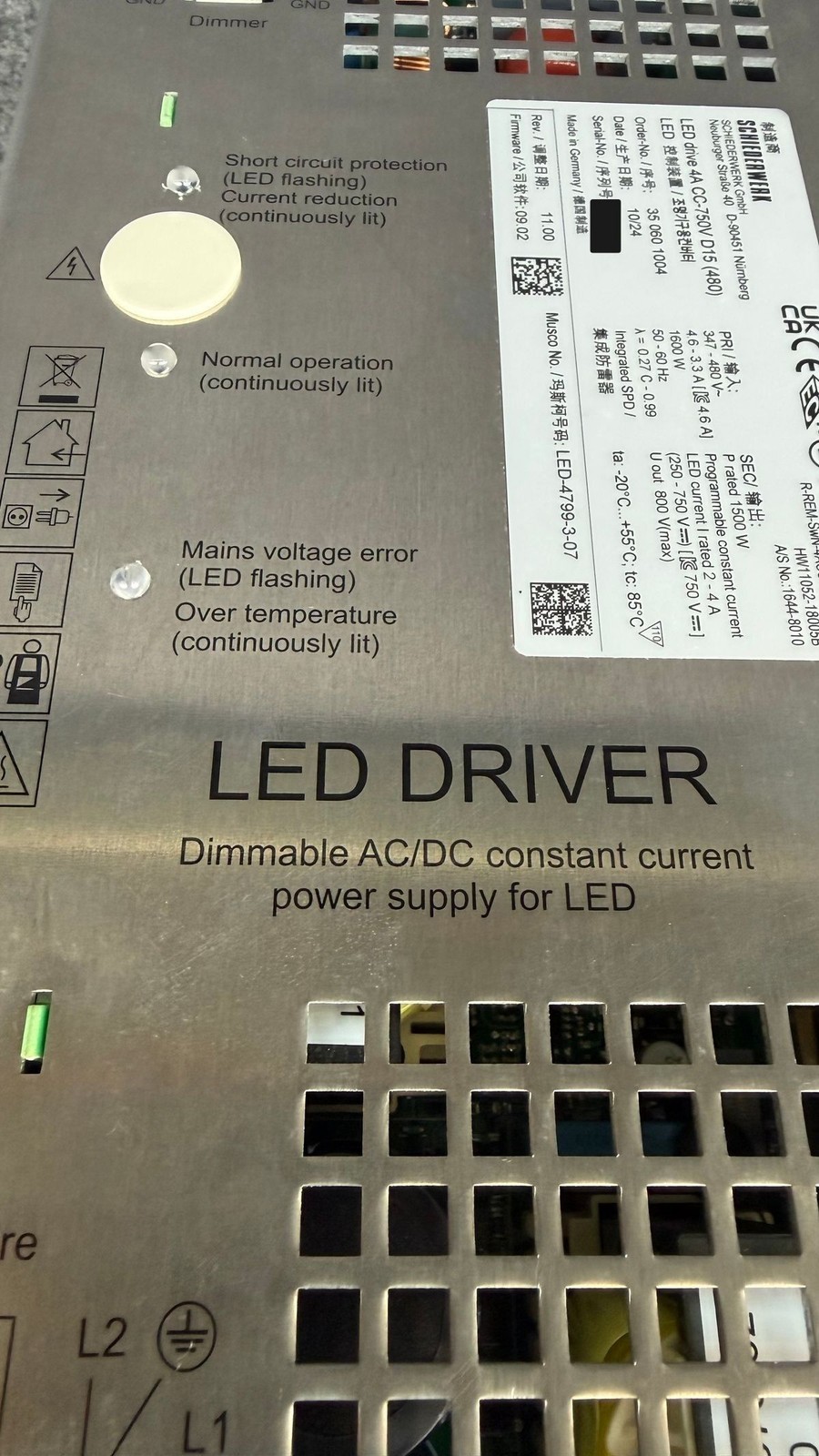 SCHIEDERWERK Dimmable LED Drive AC/DC Power Supply 4A CC-750V D15