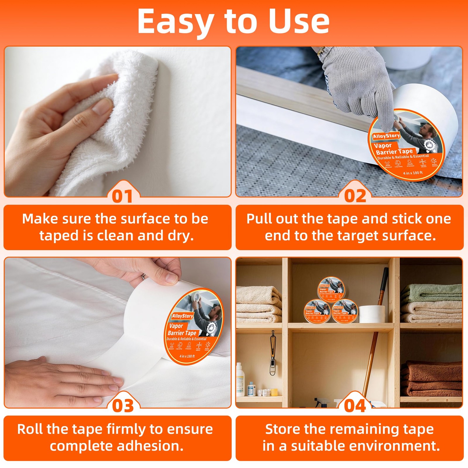 Vapor Barrier Tape 4 Inch X 180 Feet,White Moisture Barrier Tape,Heavy Duty Craw