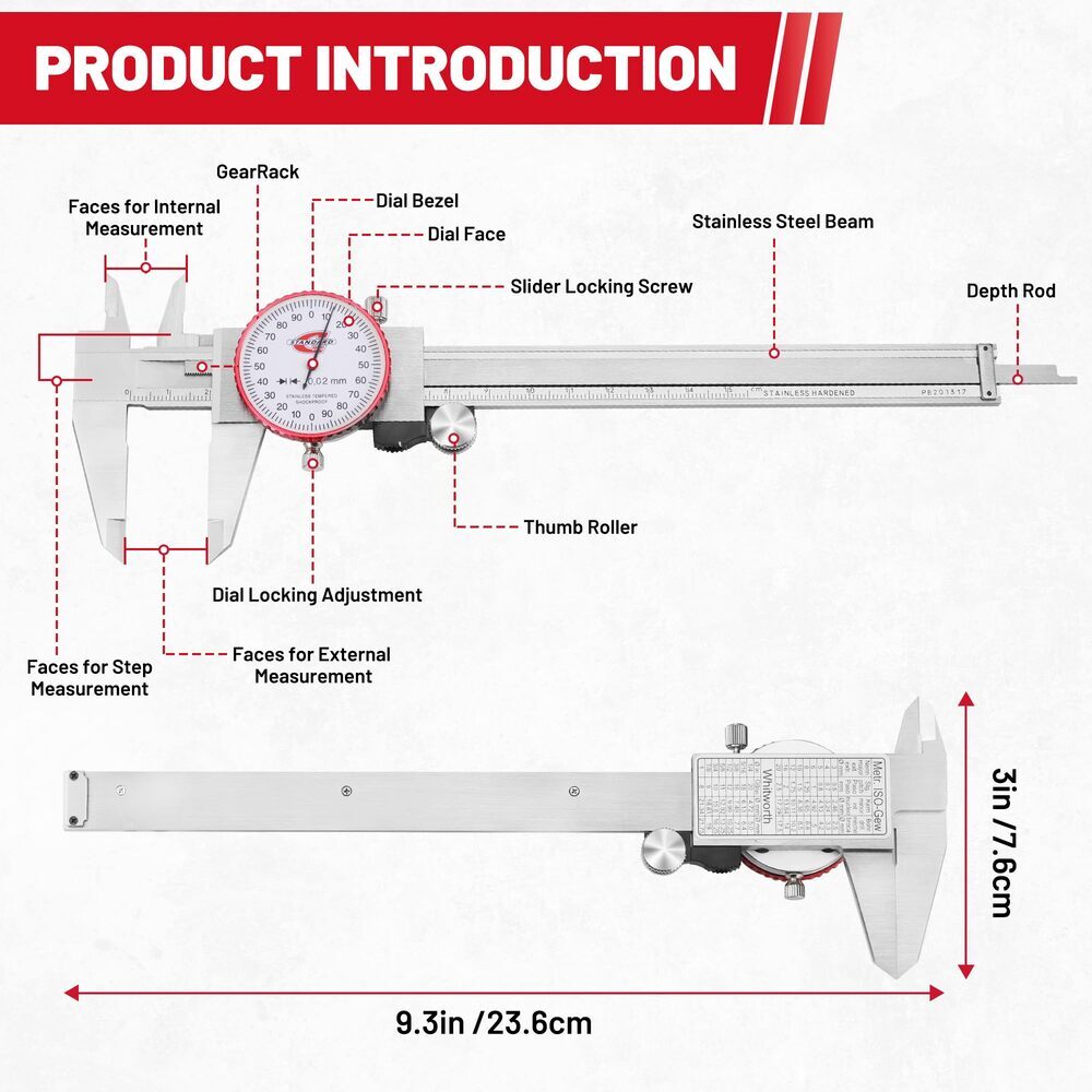 6″/150mm ±0.02mm Metric Dial Caliper Measuring Tool Analog Precision Caliper USA