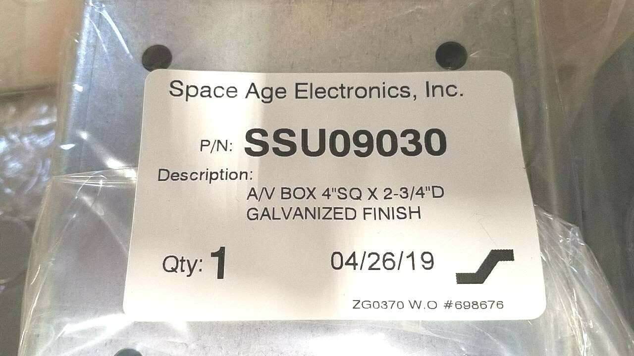 [LOT of 54] Space Age Electronics SSU09030 4x4x2.75-in Electrical Box w/Tabs CTA