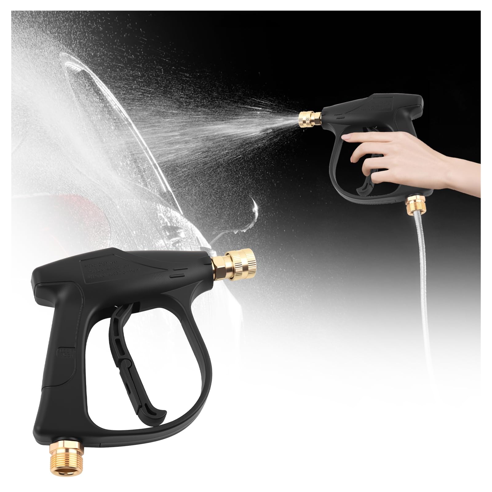Car Short Pressure Washer Gun,4350 PSI Max 6.69×6.29×1.38 inch, Black