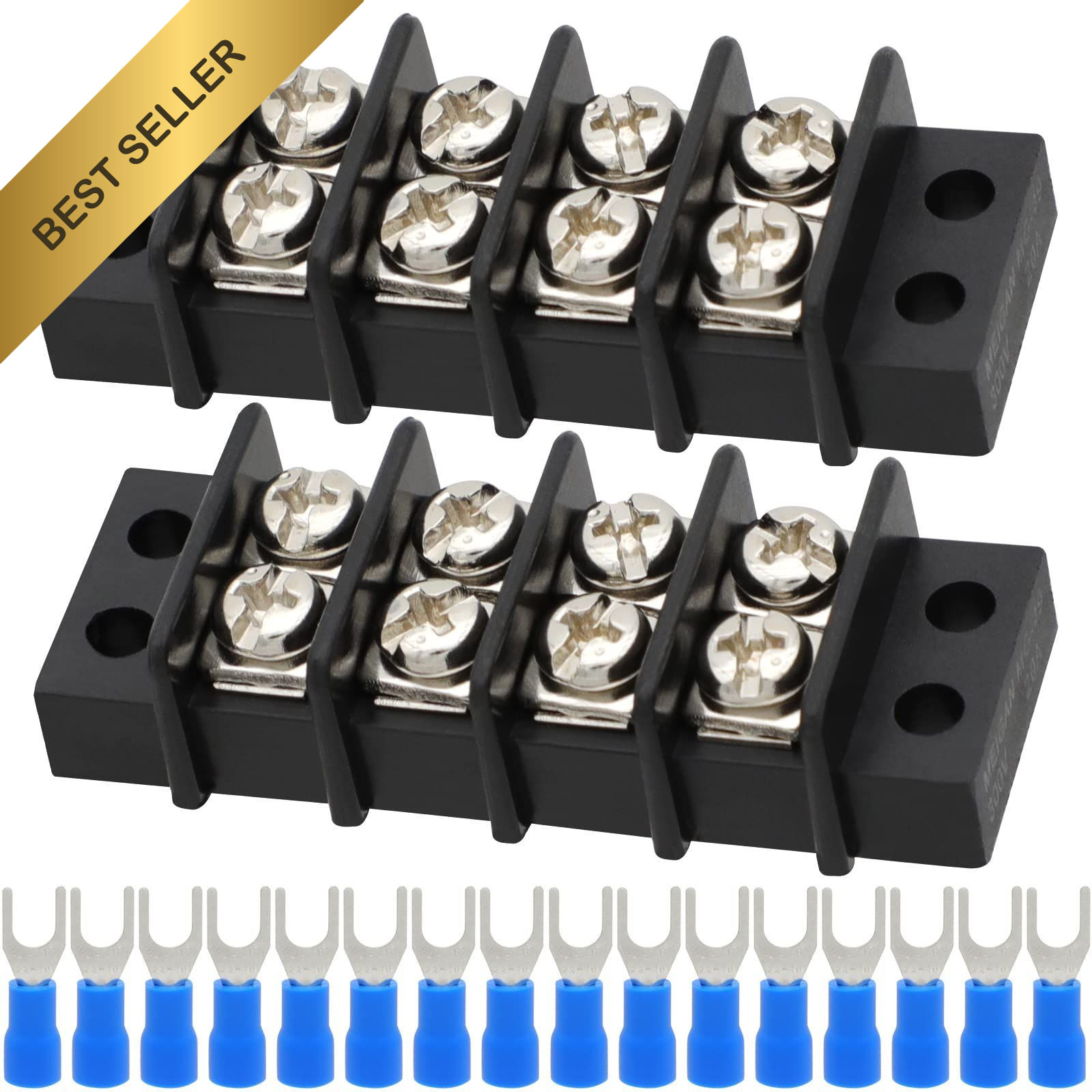 Dual Row Screw Terminal Block 2 Pack 4 Circuits 20A 300V Heat Shrink Connectors