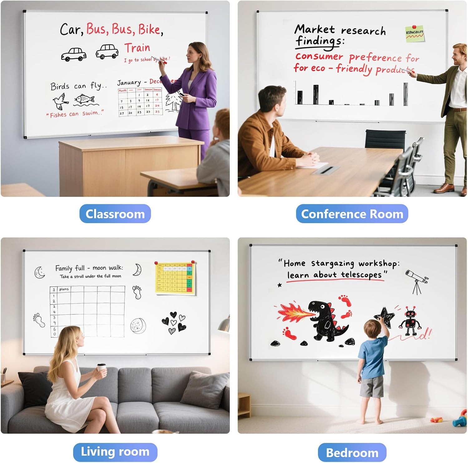 Magnetic Dry Erase Whiteboard 40″ x 72″ White Board Wall-Mounted for Office Home