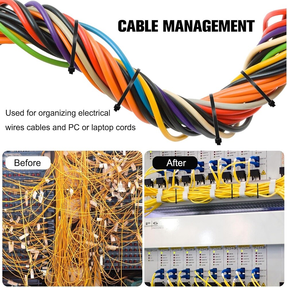 8″ Nylon Zip Ties 1000 PCS 30 LBS UV Resistant Waterproof Black Cable Wire Wrap