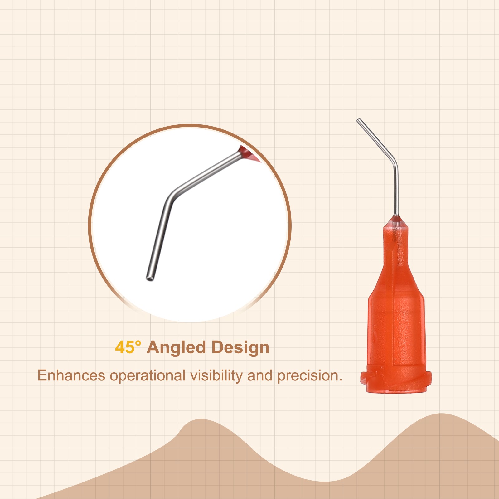66Pcs 0.5Inch 24Ga 45° Angled Dispensing Needles, Orange Red
