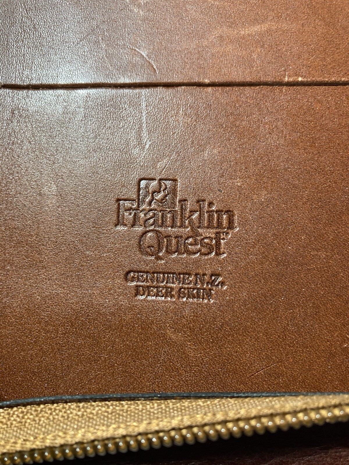 Vtg Franklin Quest Classic Zip Planner 7 R Binder Genuine 1/2 Deer Skin Leather