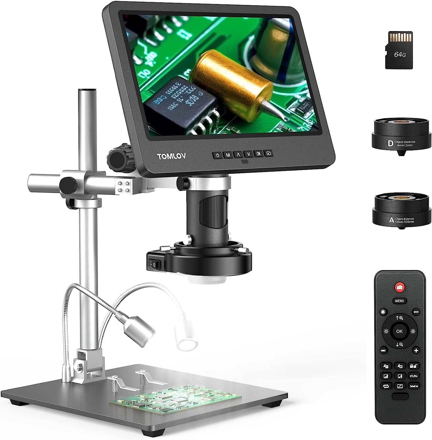 TOMLOV 10″ LCD 2000X Digital Microscope Soldering for Electronics Repair HDMI