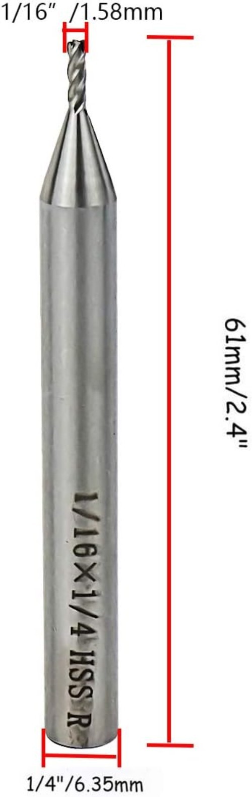 Versatile 1/16″ Cutting Diameter End Mill Bits in High Speed Steel – 5pcs