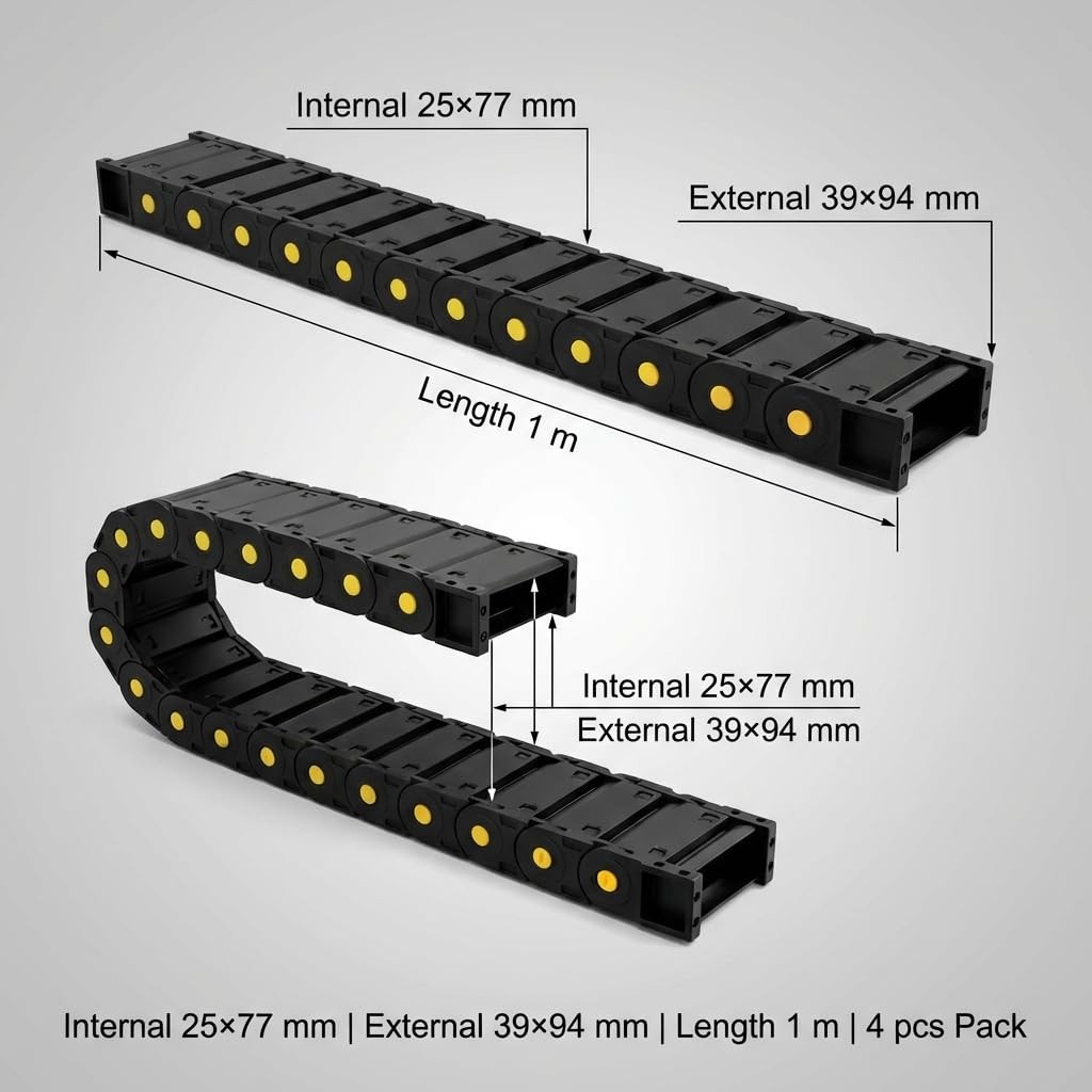 Cable Drag Chain 25x77mm Plastic Wire Carrier 1M Long 4 Pack Flexible Energy
