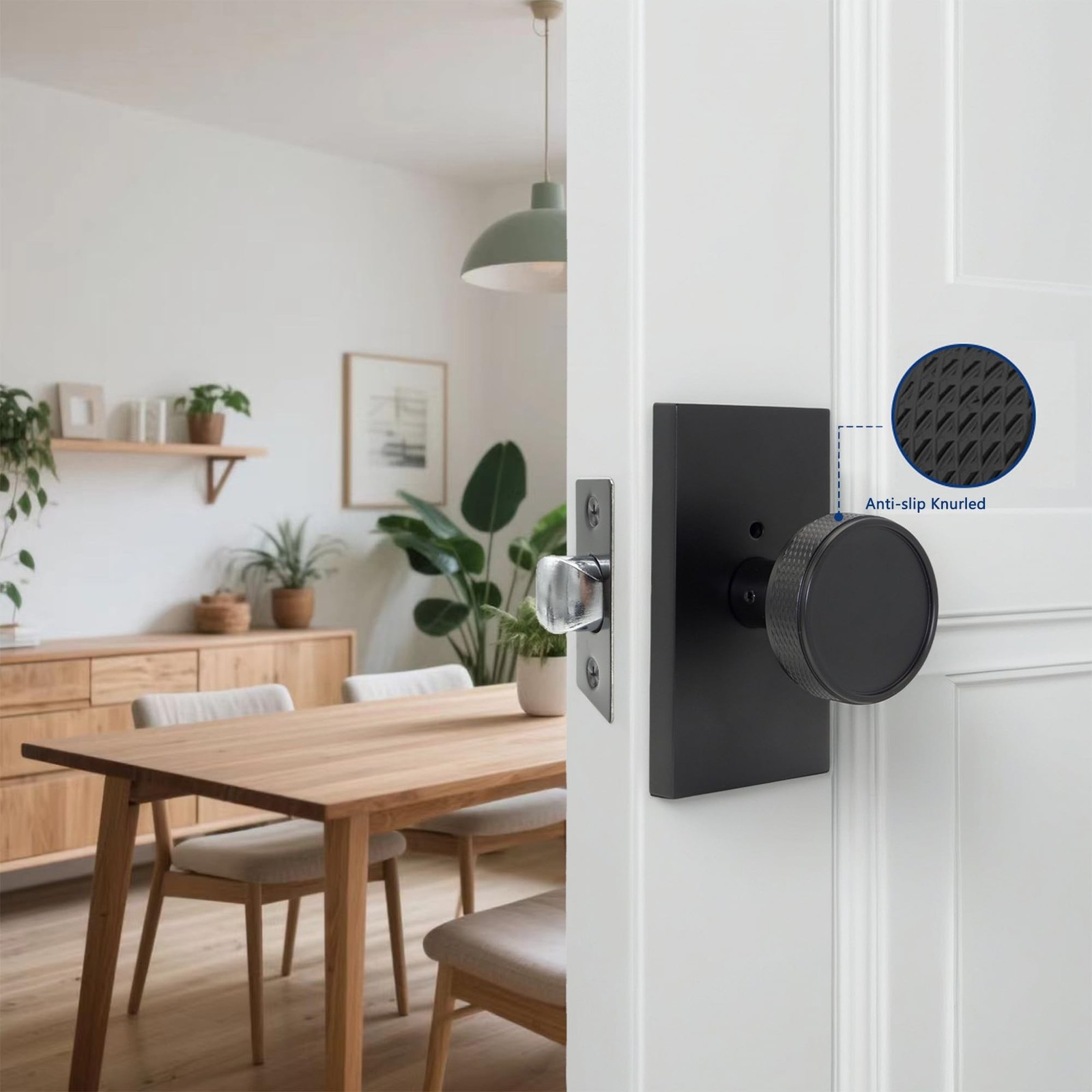 Black Door Knob with Lock, Interior Door Knobs with Knurled Texture, Heavy Du…