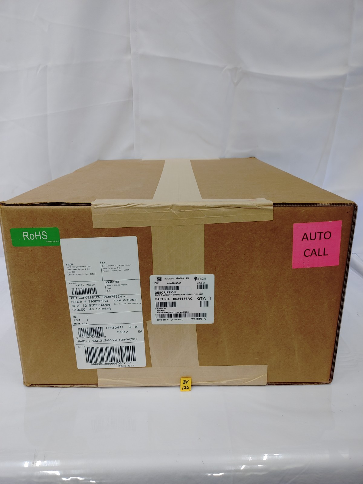 AUTOCALL 0631186AC Weatherproof Duct Housing Enclosure A4098-9845
