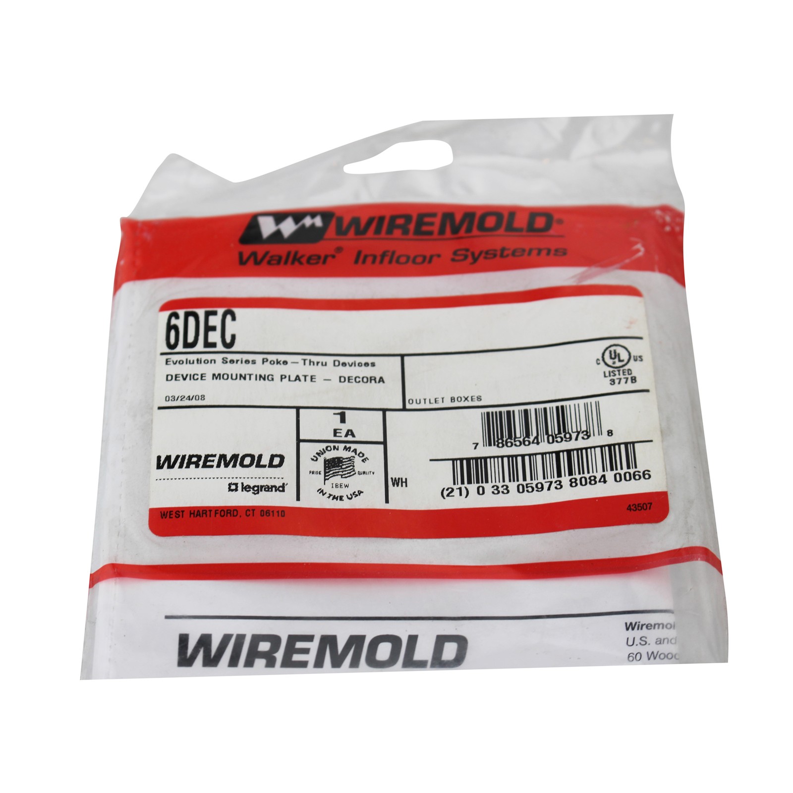 WIREMOLD WALKER6DEC EVOLUTION POKE-THRU DEVICE MOUNTING PLATE DECORA, WHITE