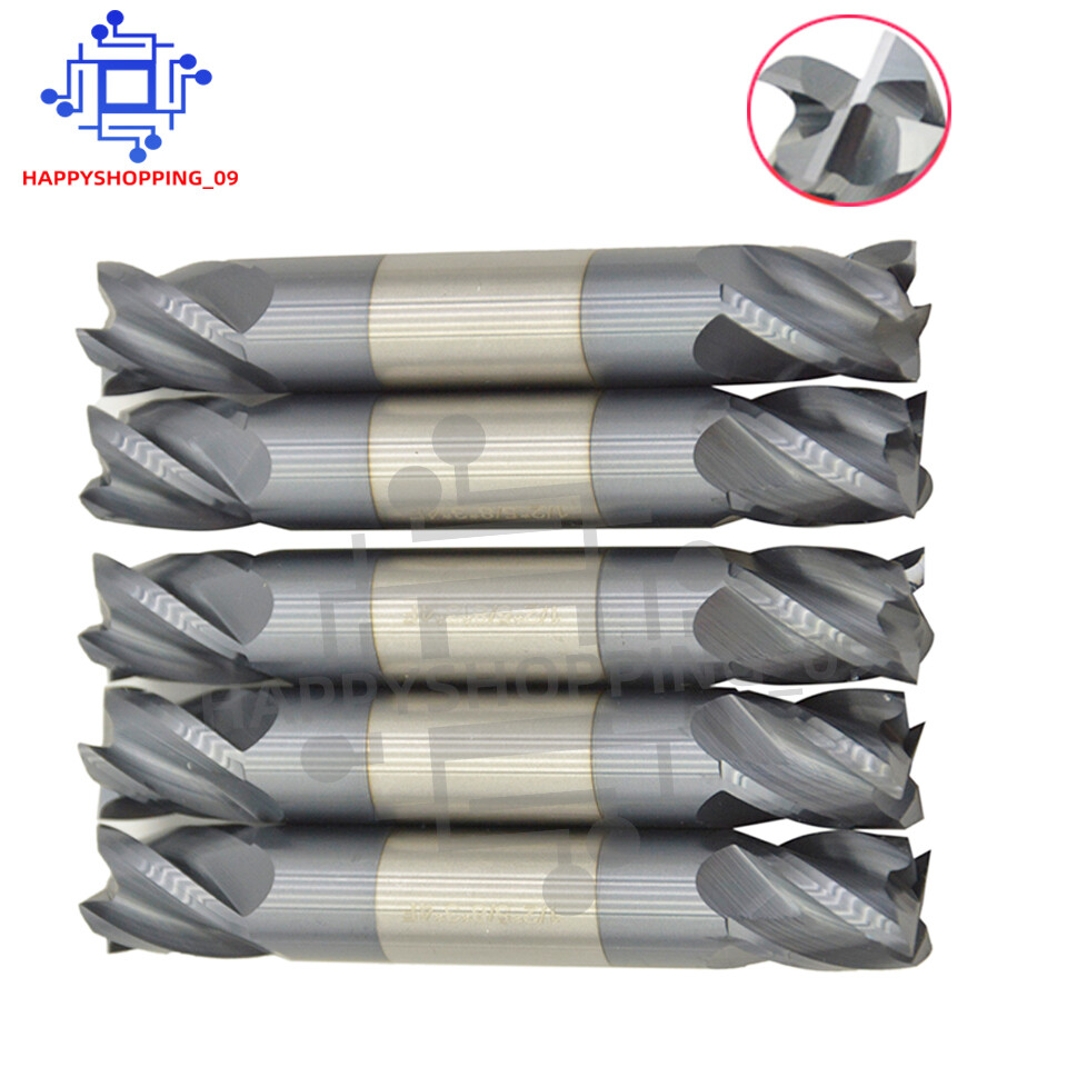 5Pcs 4 Flute 1/2″ x 5/8″ x 3″ Double End Solid Carbide End Mills – AlTiN Coated