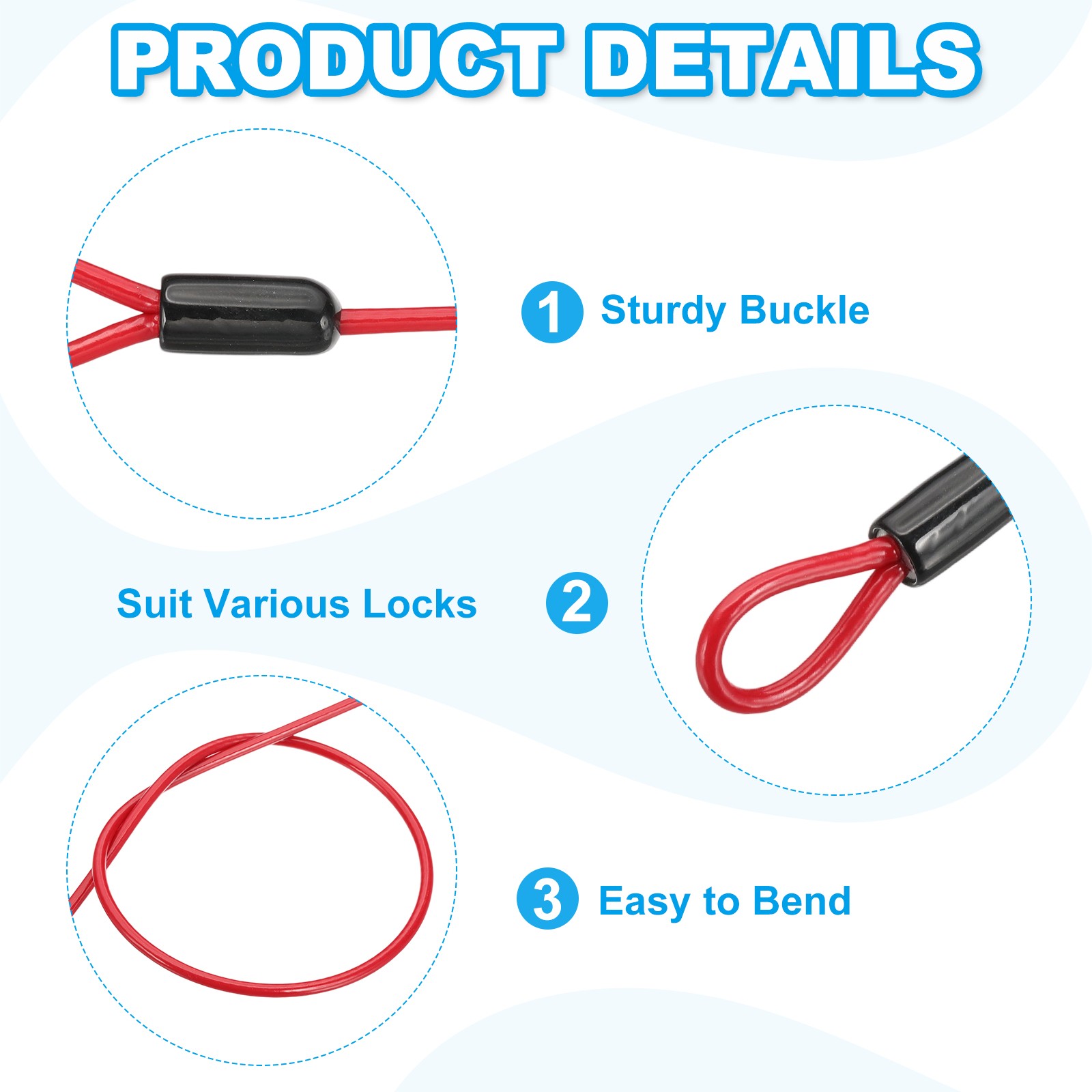 2 Pcs 5/32″ Dia 7 ft (79″) Vinyl Stainless Steel Cable with Loops Red