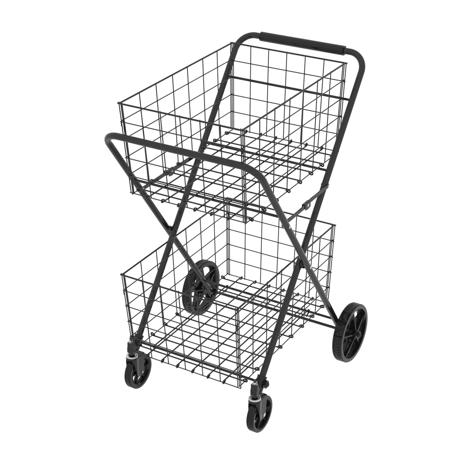 Foldable Utility Shopping Cart W/ 2 Baskets Utility Cart for Laundry Shopping