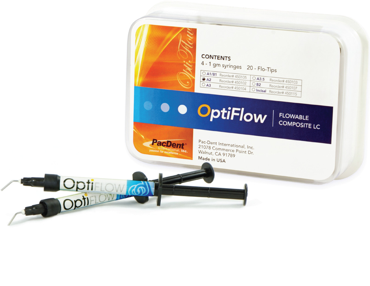 Pac-Dent 450102 OptiFlow Flowable Composite Syringes A2 4/Pk 1gm