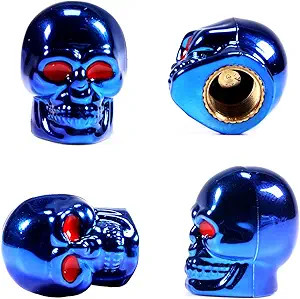 Skull Style Tire Valve Stem Caps Antirust Copper Core, Red Eyes wi Color: Blue