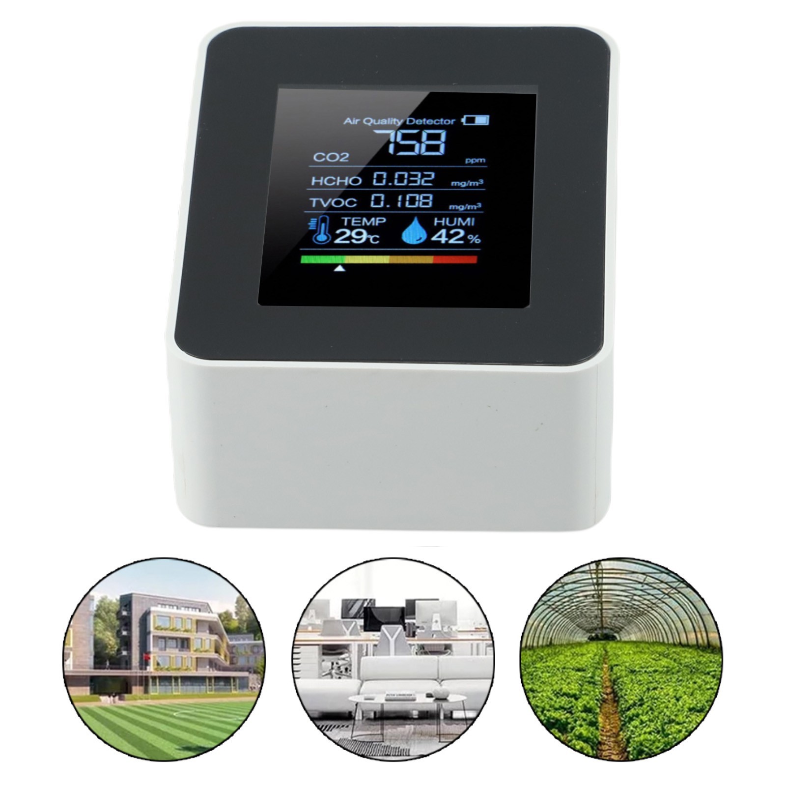 Convenient Handheld Air Monitor Rechargeable Battery USB Cable Provided