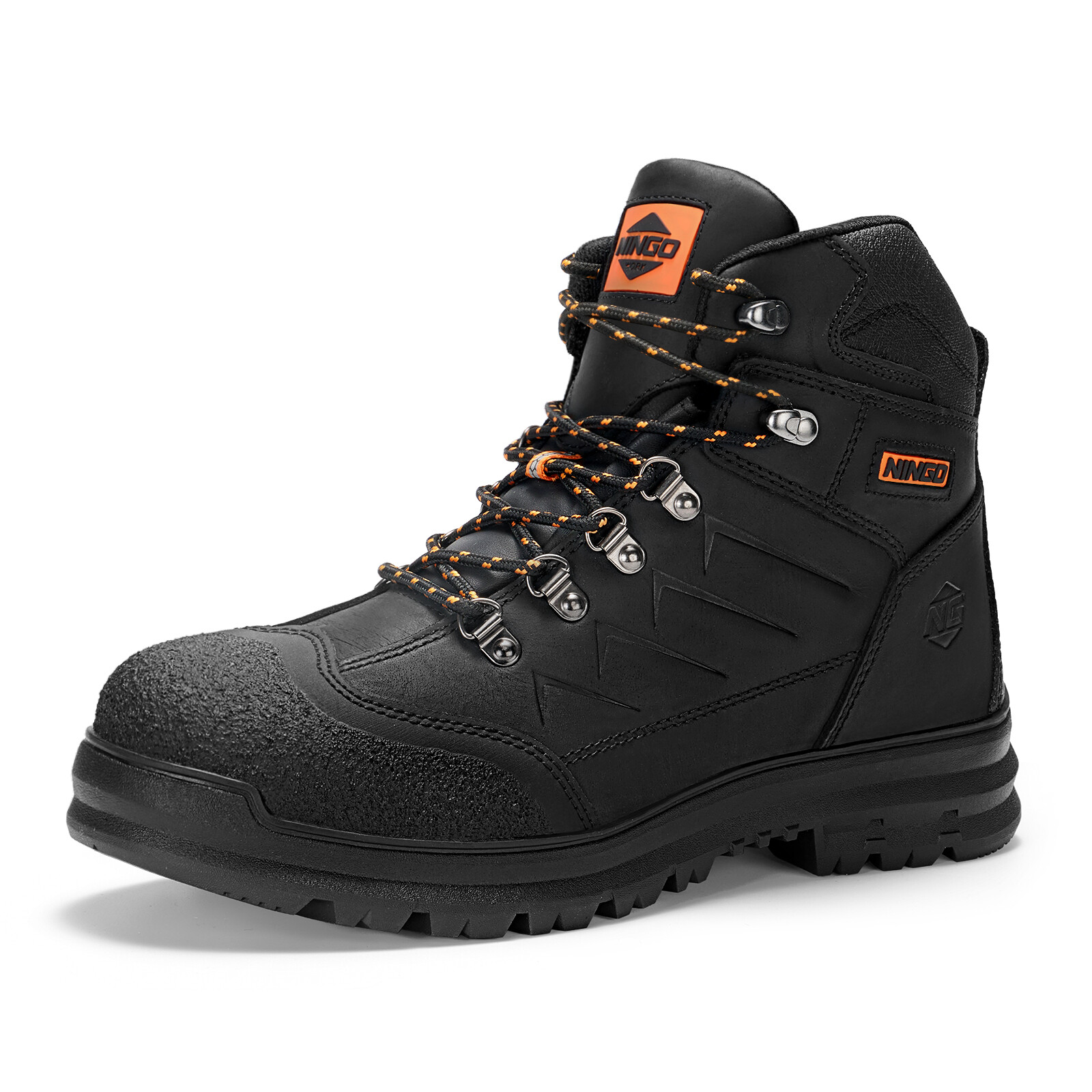 NINGO Men’s Steel Toe Work Boots Leather Industrial & Construction Safety Boots