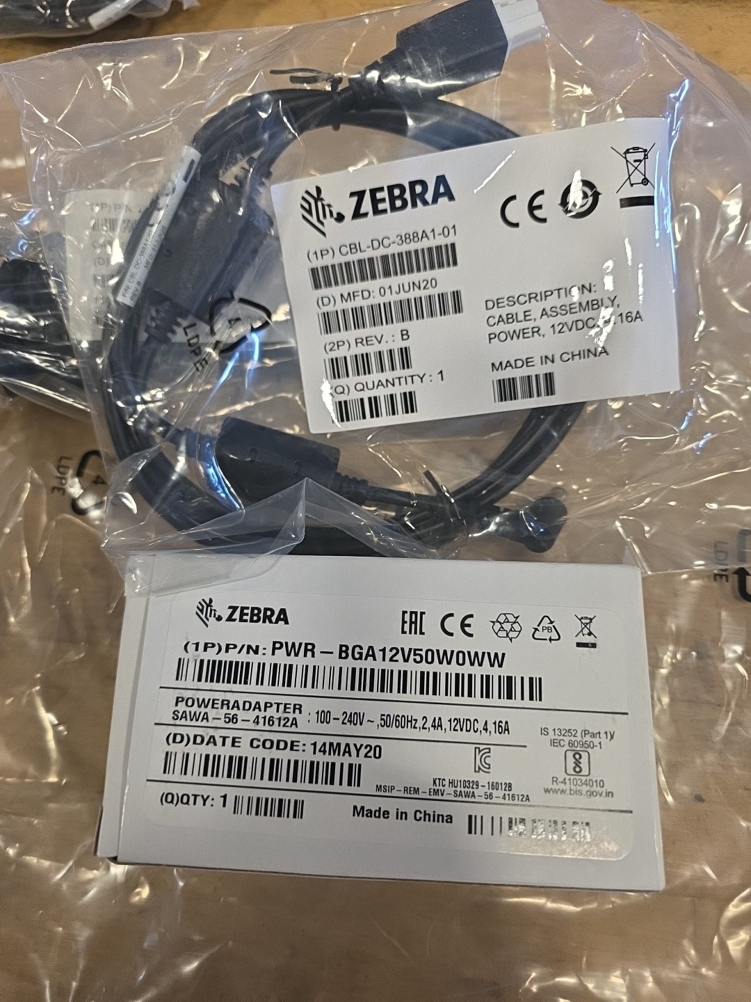ZEBRA POWER ADAPTER PWR-BGA12V50W0WW W/CBL-DC-388A1-01 CABLE POWER SUPPLY OEM