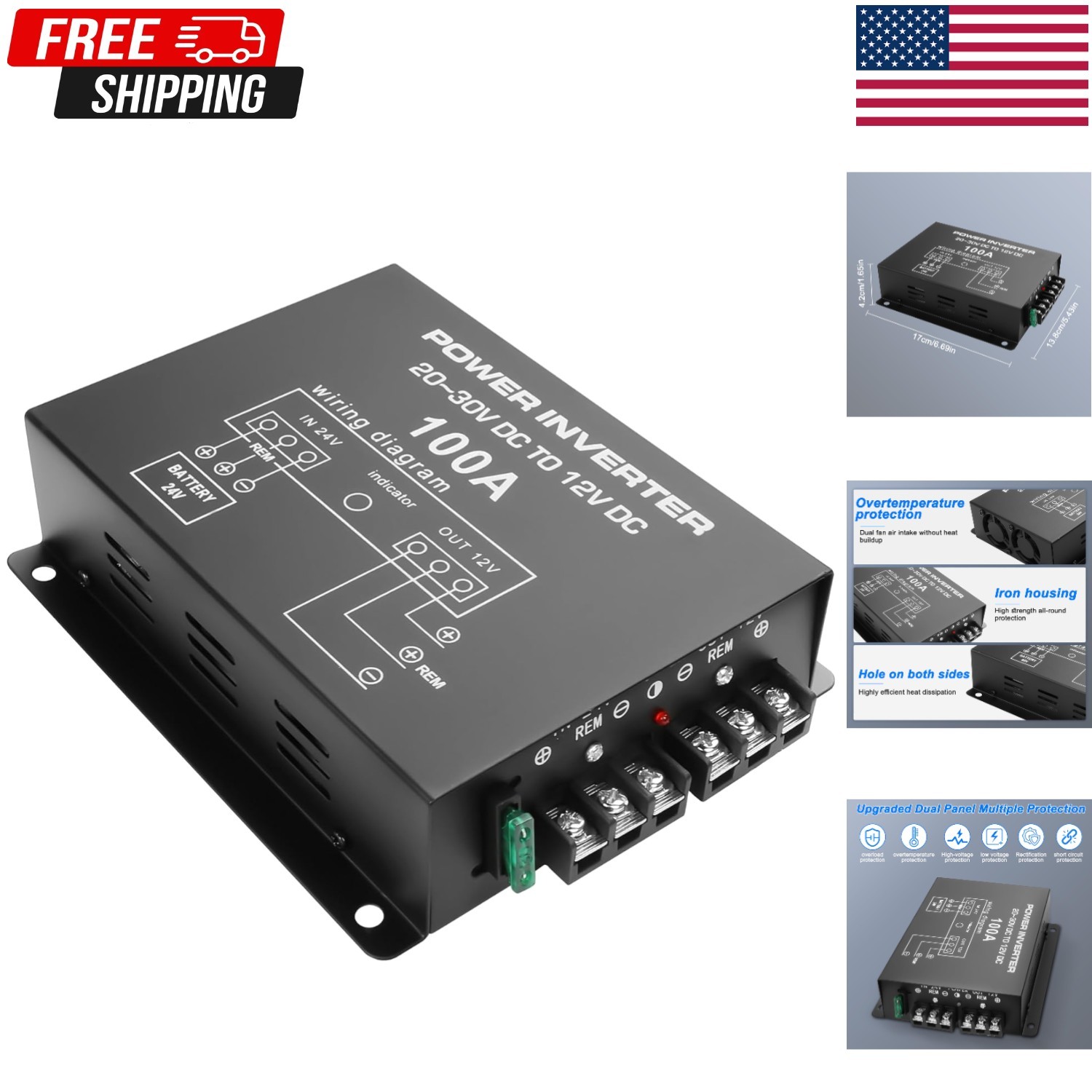 24V to 12V DC Step-Down Converter 100A 1200W for Car Truck Vehicle