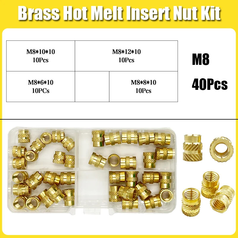 Brass Threaded Insert Nut Kit M2 M2.5 M3 M4 M5 M6 M8 Hot Melt Heat Knurled Embed