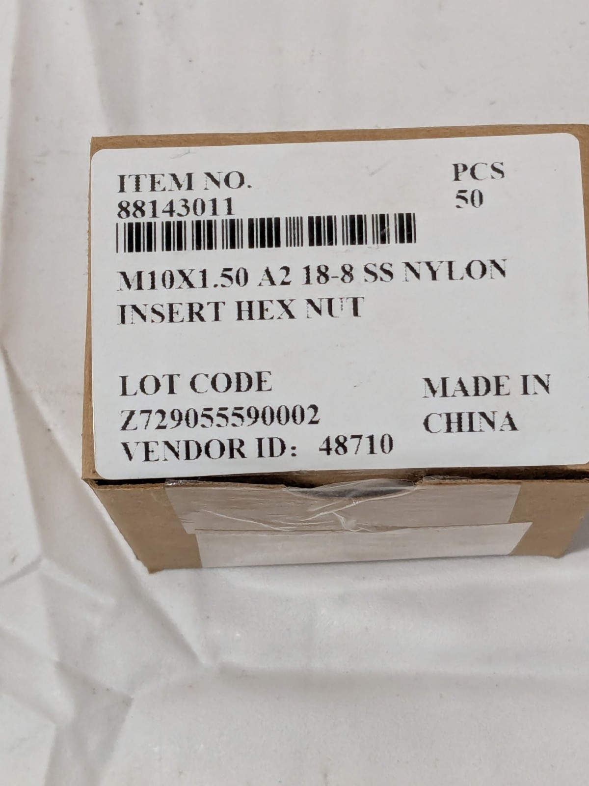 Hex Lock Nut: Nylon Insert, M10x1.5, Class 18-8/A2 Qty 50 MANL010CP