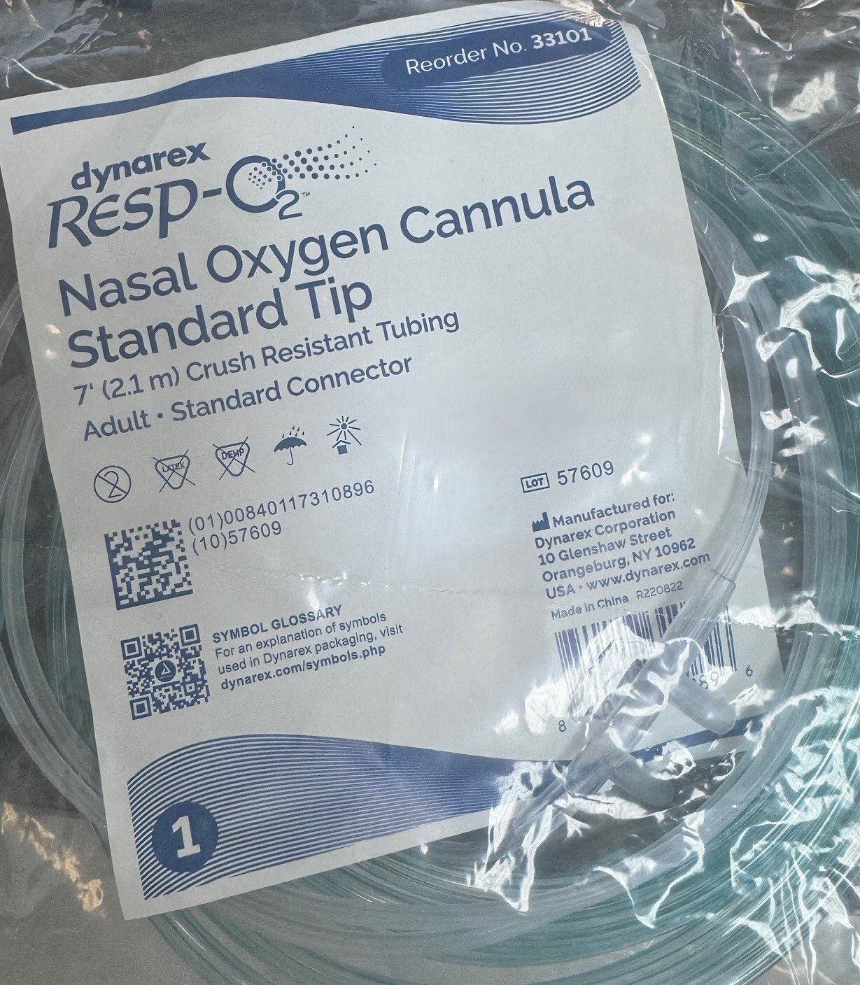 *10 Pack* Dynarex Standard Tip Nasal Oxygen Cannulas, 7′ Crush Resistant Tubing