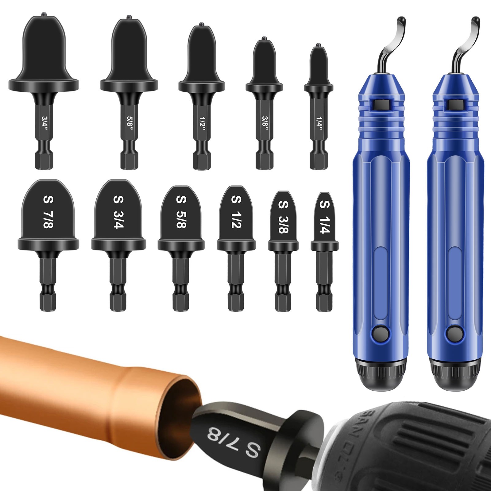 13x Copper Tube Expander & Deburring Scraper Tool HVAC Pipe Flaring Swage Drill