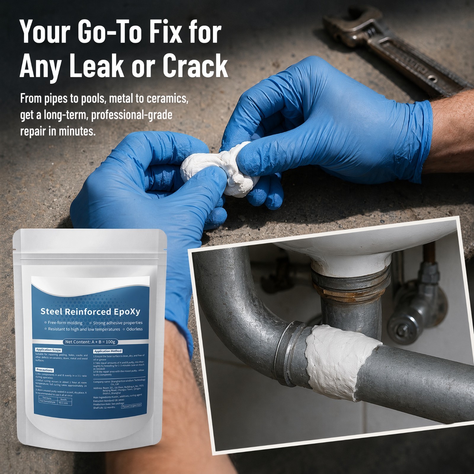 Steel Reinforced Epoxy Putty Waterproof Repair Clay for Metal Wood Car Crack Fix