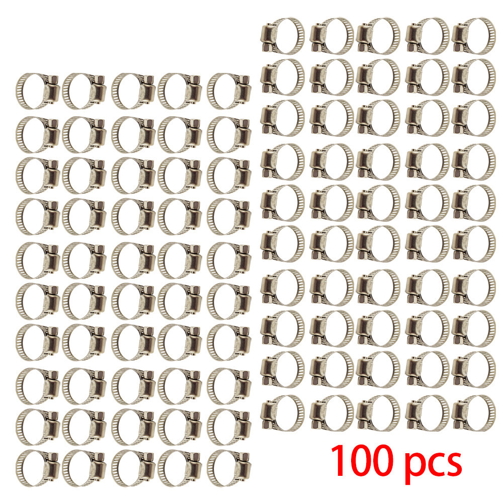 100 Pack 3/4Inch – 1Inch Adjustable Drive Hose Clamps Worm Clips Stainless Steel